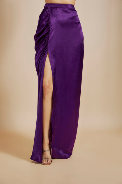 RED EMBOIDERD BLOUE WITH PURPLE SKIRT & DRAPE