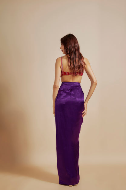 RED EMBOIDERD BLOUE WITH PURPLE SKIRT & DRAPE