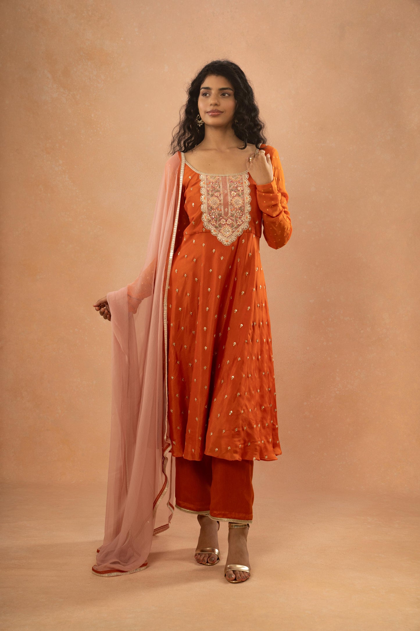 ORANGE A LINE KURTA PANT SET (SET OF 3)