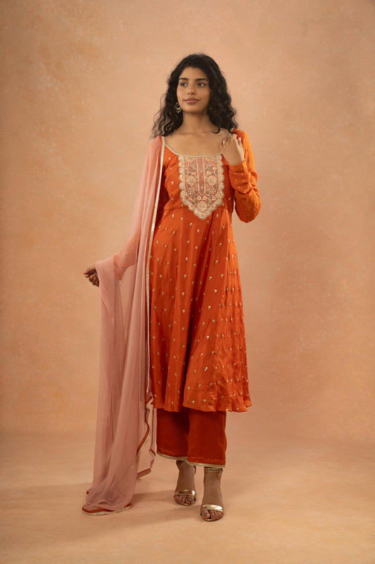 ORANGE A LINE KURTA PANT SET (SET OF 3)