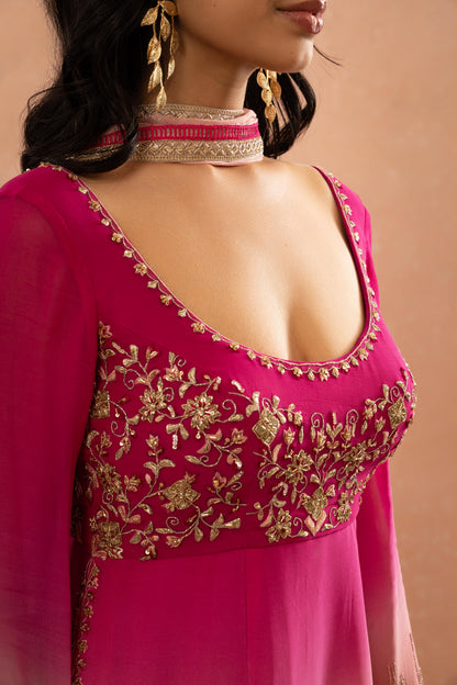 PINK AND PEACH SHADED SHORT KURTI SHARARA SET (SET OF 3)