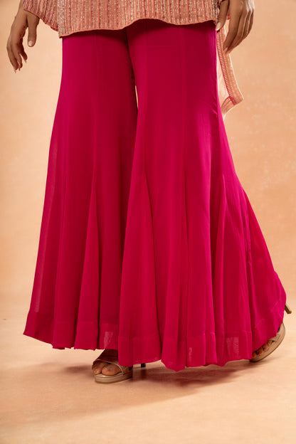 PINK AND PEACH SHADED SHORT KURTI SHARARA SET (SET OF 3)
