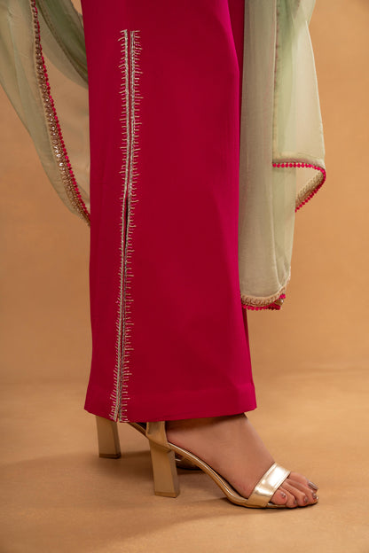 PINK EMBROIDERED SHORT KURTI PANT SET (SET OF 3)