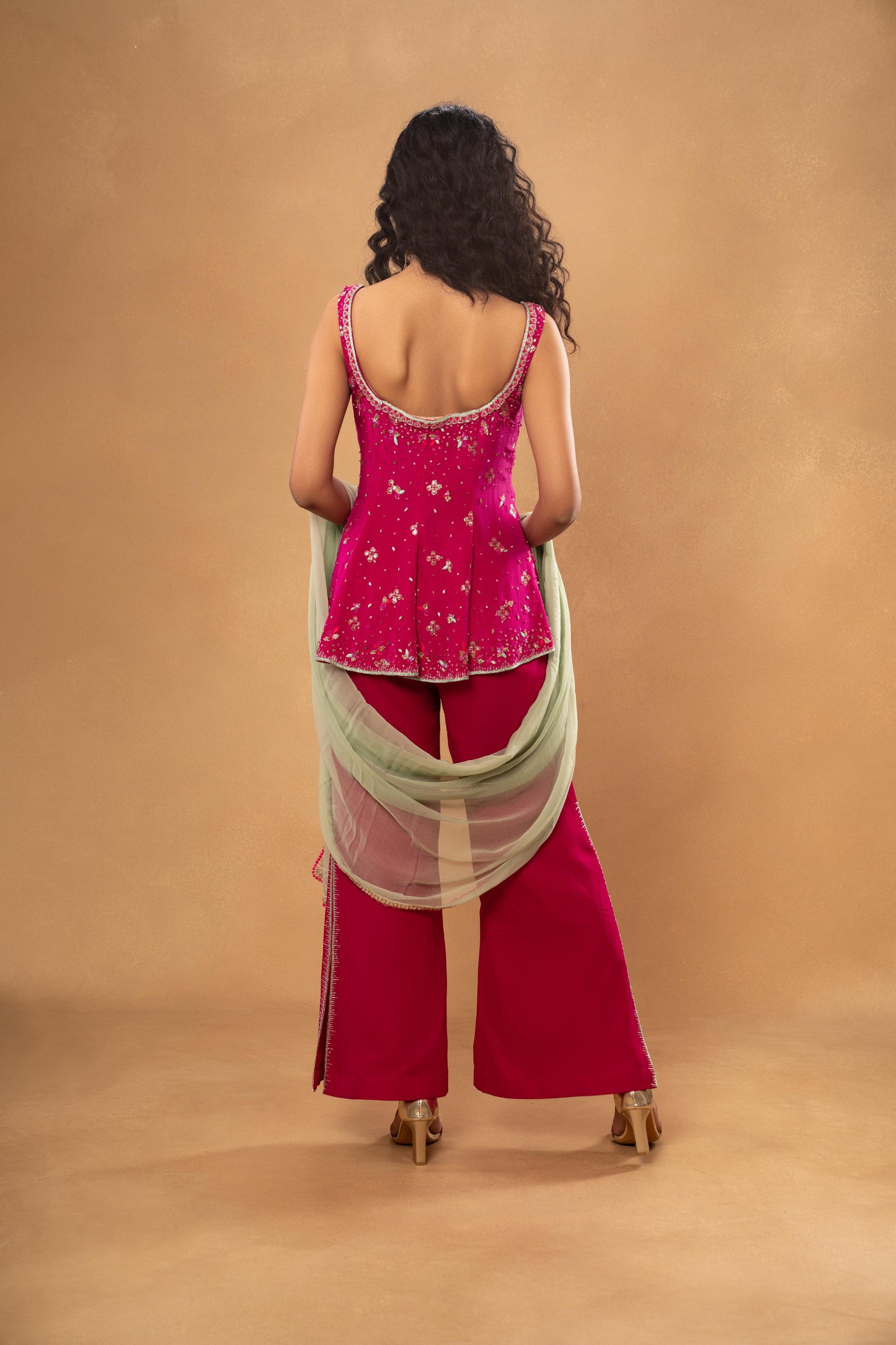 PINK EMBROIDERED SHORT KURTI PANT SET (SET OF 3)