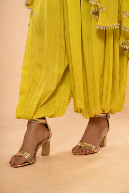 LIME GREEN ASSYMETRICAL KURTI , ALGERIAN PANT SET ( SET OF 2)