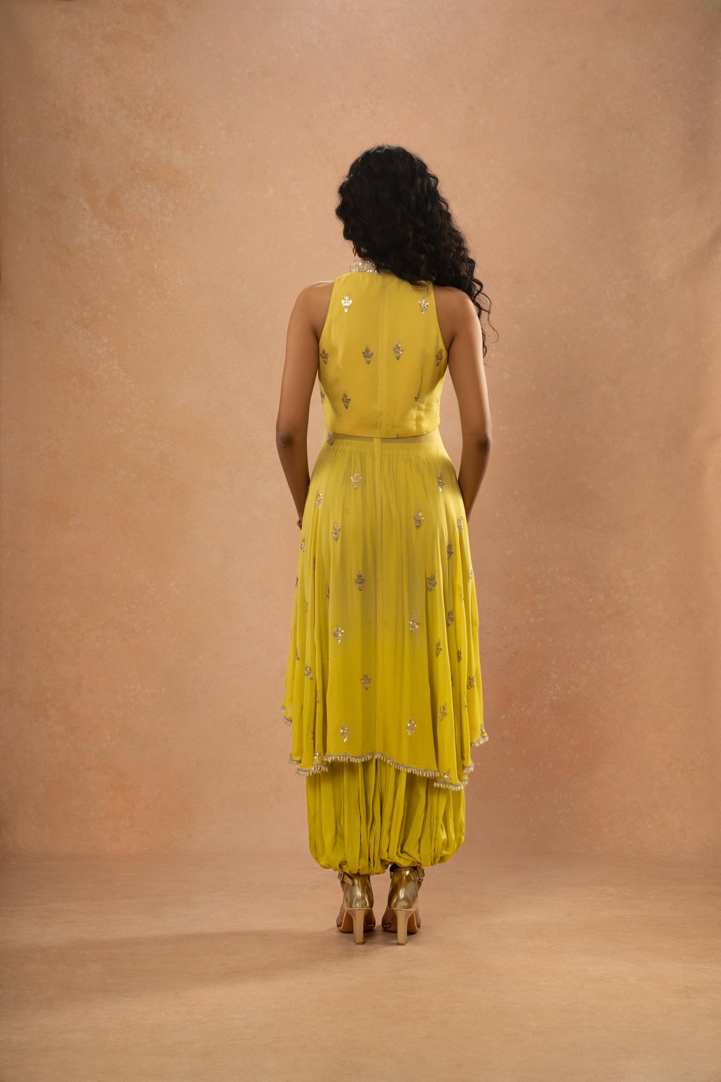 LIME GREEN ASSYMETRICAL KURTI , ALGERIAN PANT SET ( SET OF 2)