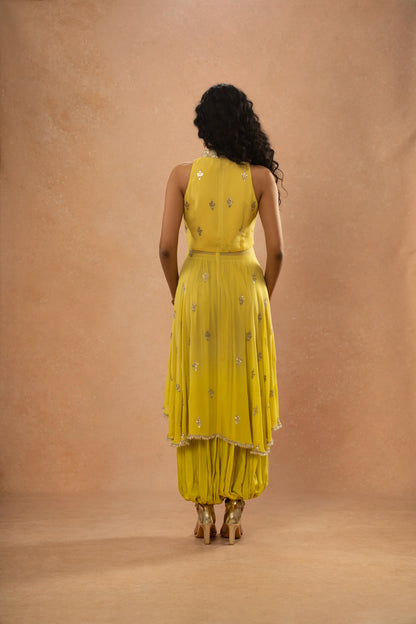 LIME GREEN ASSYMETRICAL KURTI , ALGERIAN PANT SET ( SET OF 2)