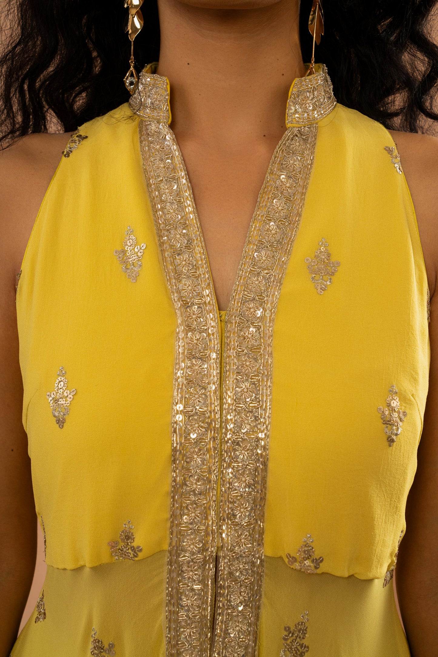 LIME GREEN ASSYMETRICAL KURTI , ALGERIAN PANT SET ( SET OF 2)