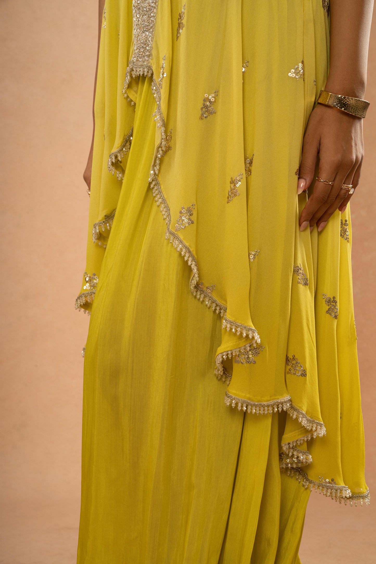 LIME GREEN ASSYMETRICAL KURTI , ALGERIAN PANT SET ( SET OF 2)