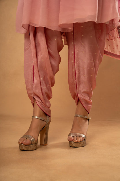 PINK PEACH OVERSIZED KURTI DHOTI PANT SET( SET OF 3)