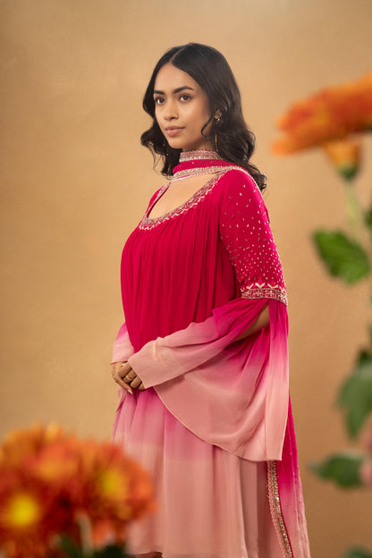 PINK PEACH OVERSIZED KURTI DHOTI PANT SET( SET OF 3)