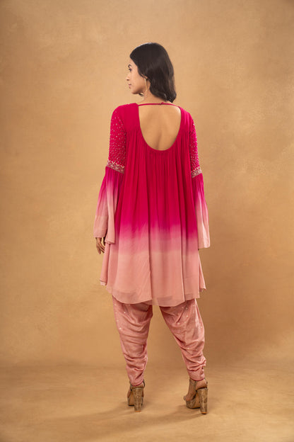 PINK PEACH OVERSIZED KURTI DHOTI PANT SET( SET OF 3)