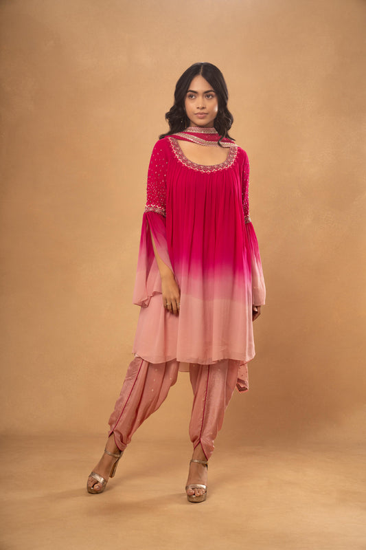 PINK PEACH OVERSIZED KURTI DHOTI PANT SET( SET OF 3)