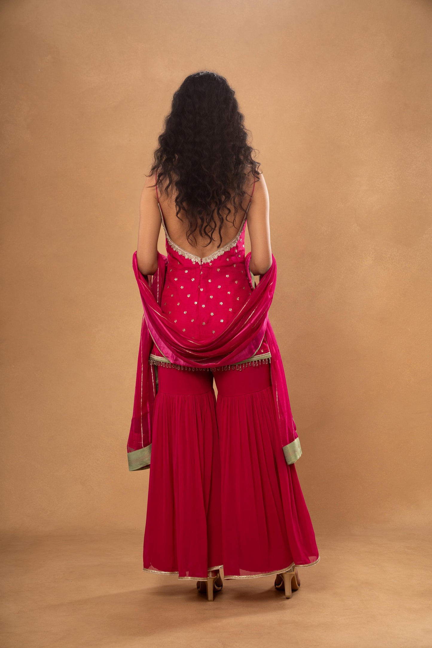 PINK SHORT KURTI GHARARA SET (SET OF 3)