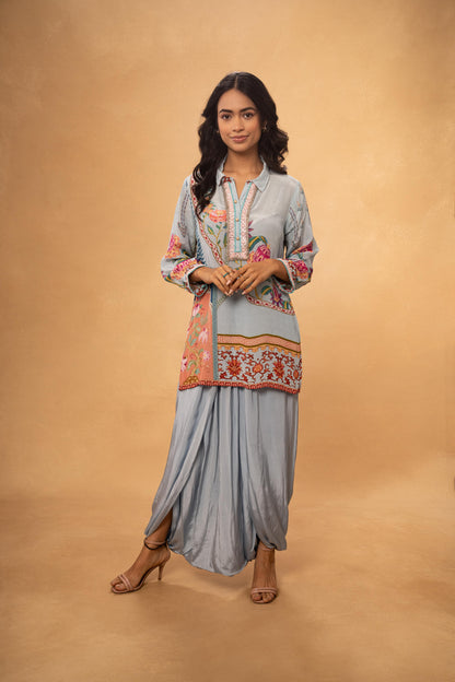 BLUE PRINTED SHORT KURTI AND DHOTI CORD SET ( SET OF 2)