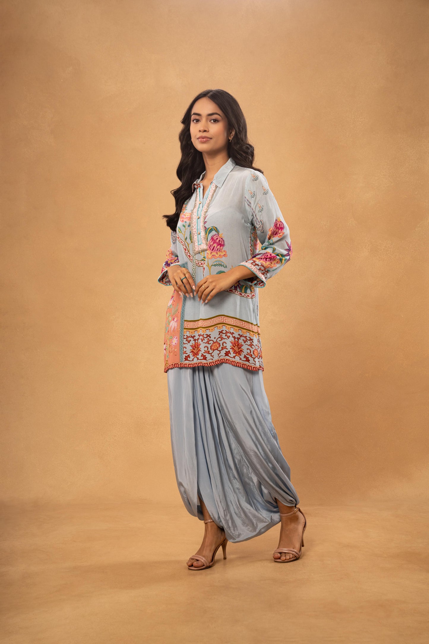 BLUE PRINTED SHORT KURTI AND DHOTI CORD SET ( SET OF 2)