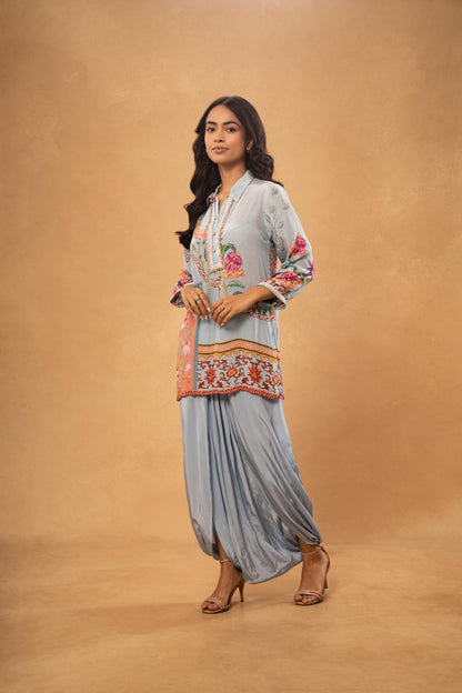 BLUE PRINTED SHORT KURTI AND DHOTI CORD SET ( SET OF 2)