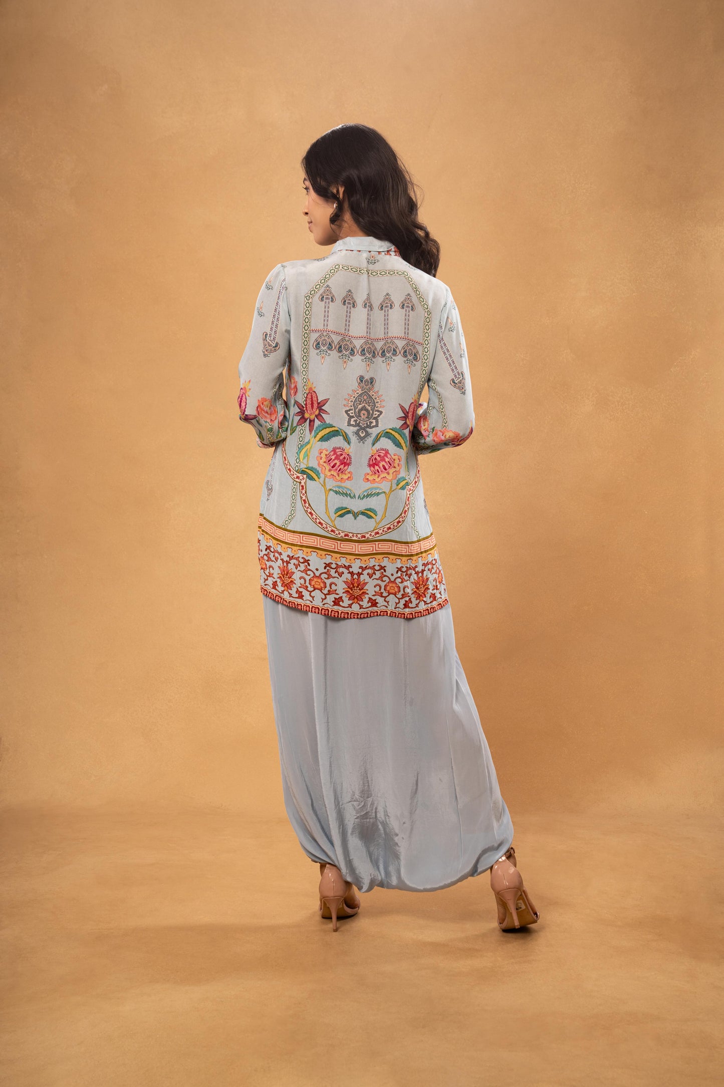 BLUE PRINTED SHORT KURTI AND DHOTI CORD SET ( SET OF 2)