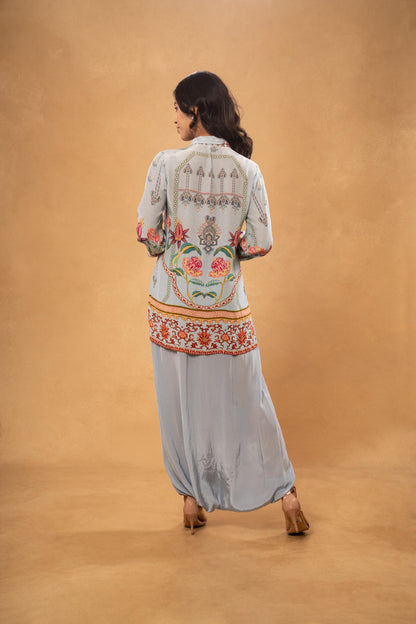 BLUE PRINTED SHORT KURTI AND DHOTI CORD SET ( SET OF 2)
