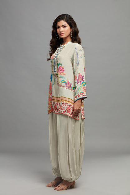 GREY ⁠PRINTED SHORT KURTI AND DHOTI CORD SET ( SET OF 2)