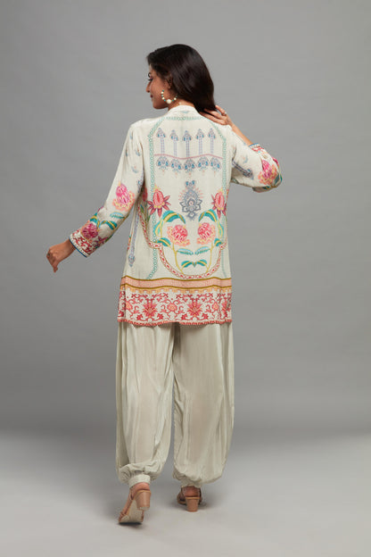 GREY ⁠PRINTED SHORT KURTI AND DHOTI CORD SET ( SET OF 2)