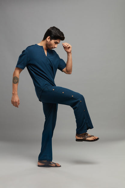 BLUE LINEN KURTA PANT SET (SET OF 2)