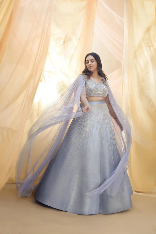 LILAC BLUE  DRAPE LEHENGA