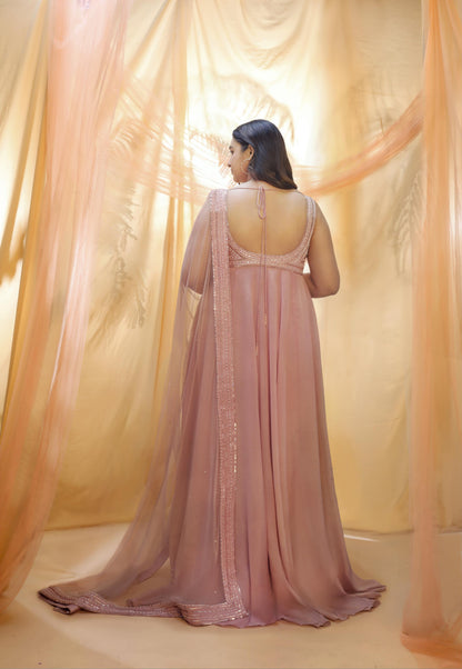 ROSE GOLD ANARKALI WITH DUPATA