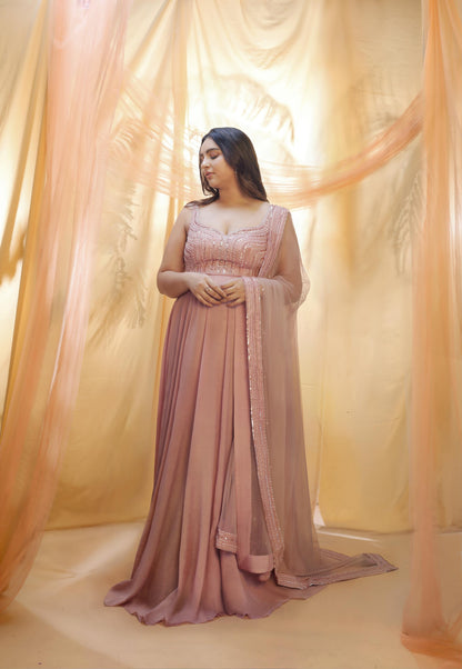 ROSE GOLD ANARKALI WITH DUPATA