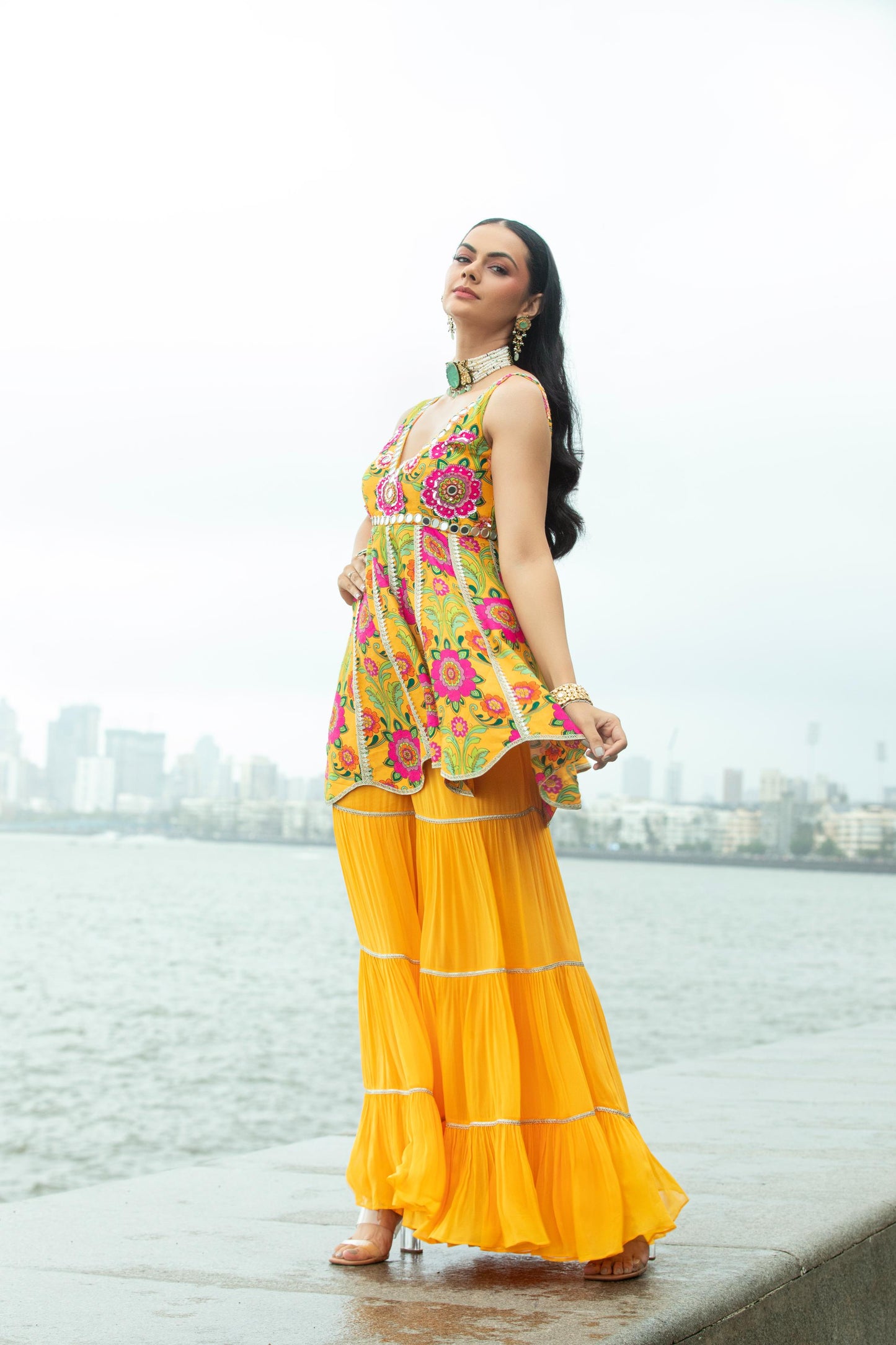 NEHA YELLOW SHARARA PANT & PEPLUM