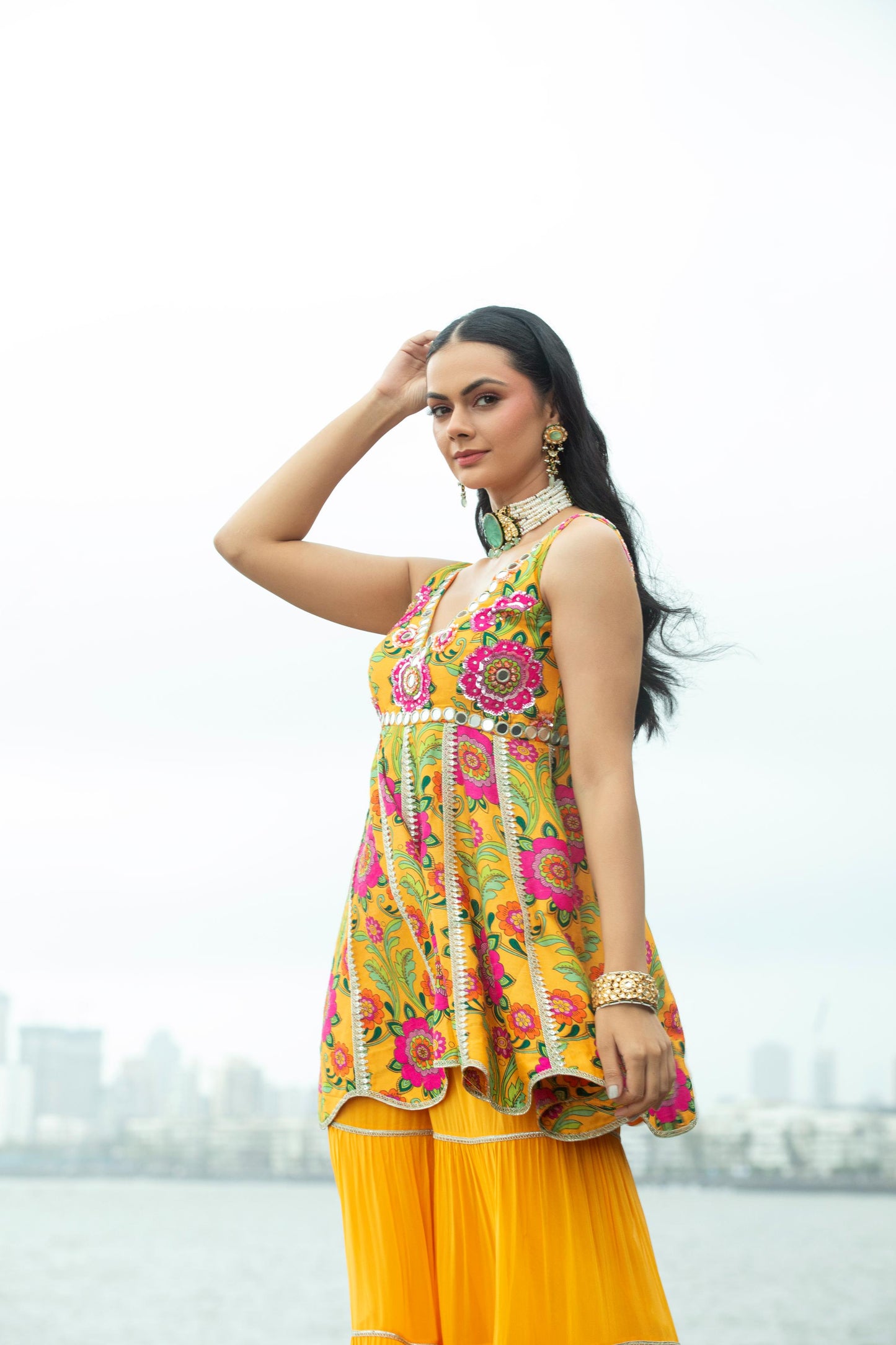 NEHA YELLOW SHARARA PANT & PEPLUM