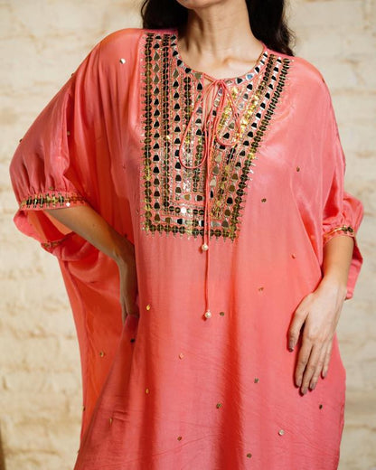 NEW TARANA SOLID CORAL KAFTAN & PANT