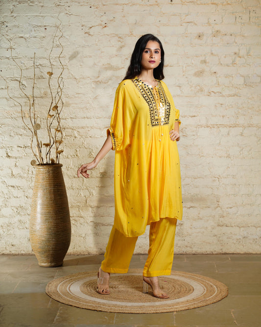 NEW TARANA SOLID YELLOW KAFTAN & PANT