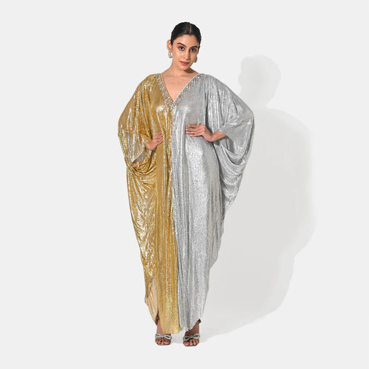 NOOR CHAIN MAIL METALLIC GOLD SILVER KAFTAN