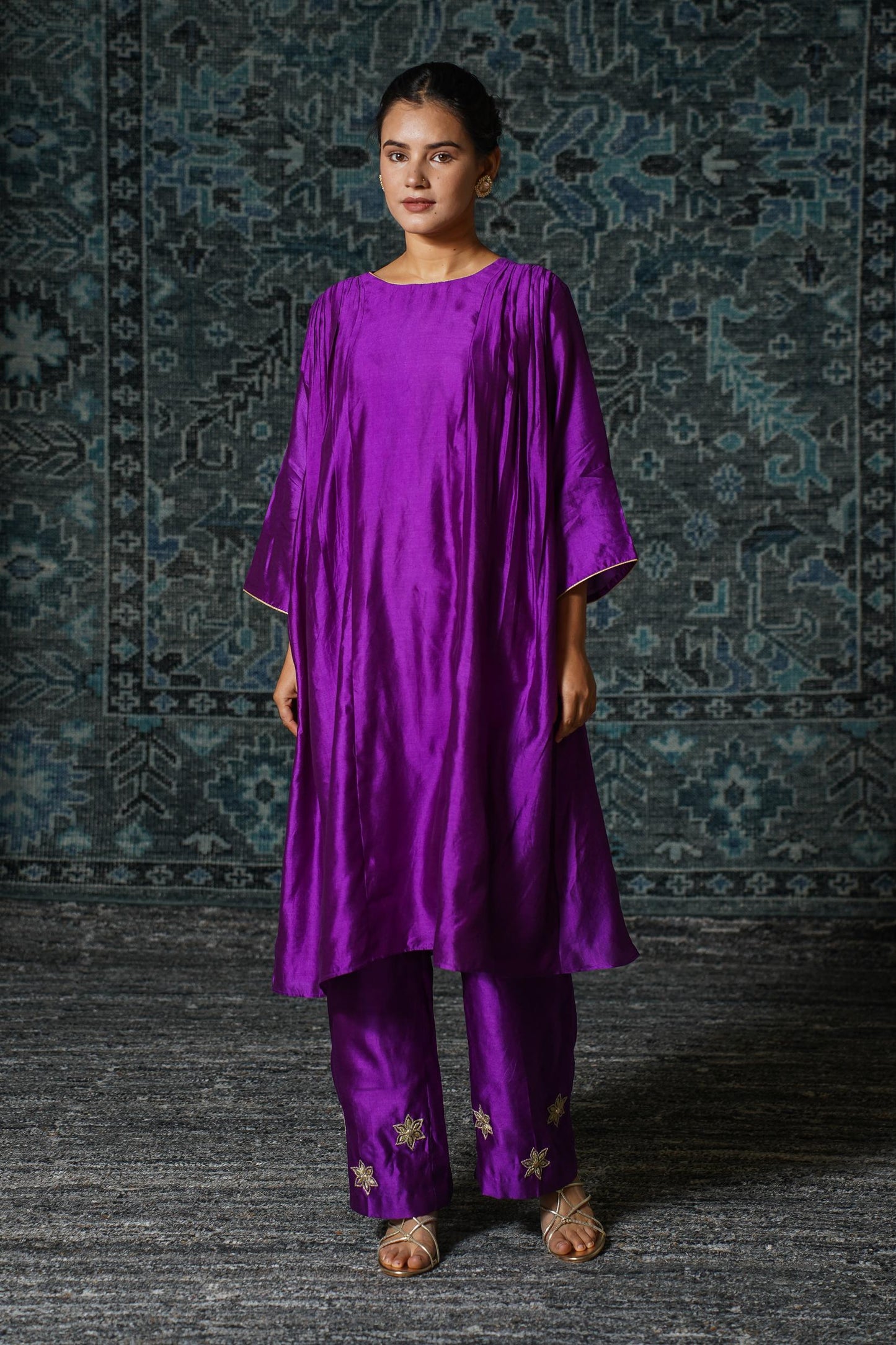 NOOR PURPLE GATHER KURTA  SET