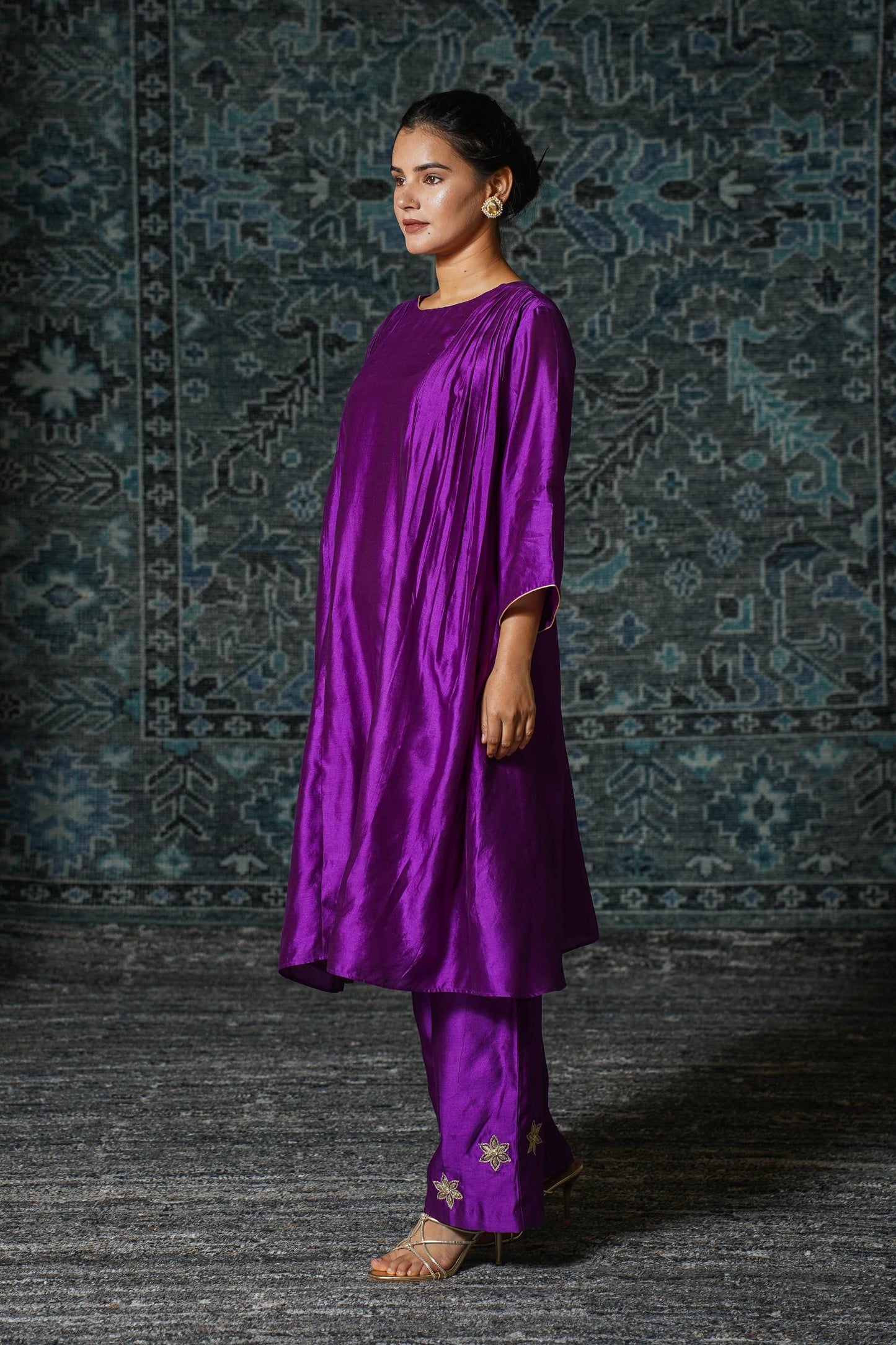 NOOR PURPLE GATHER KURTA  SET