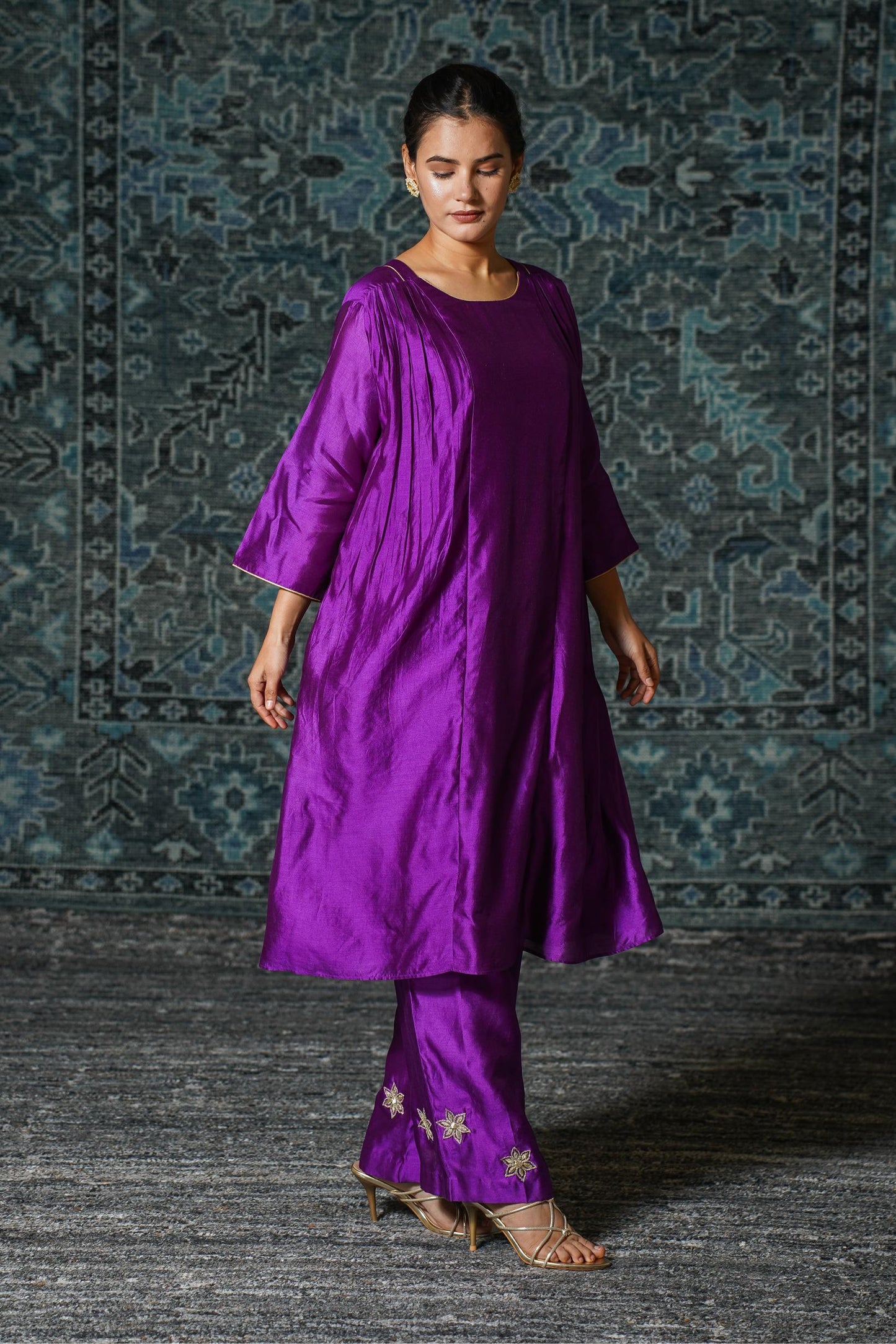 NOOR PURPLE GATHER KURTA  SET