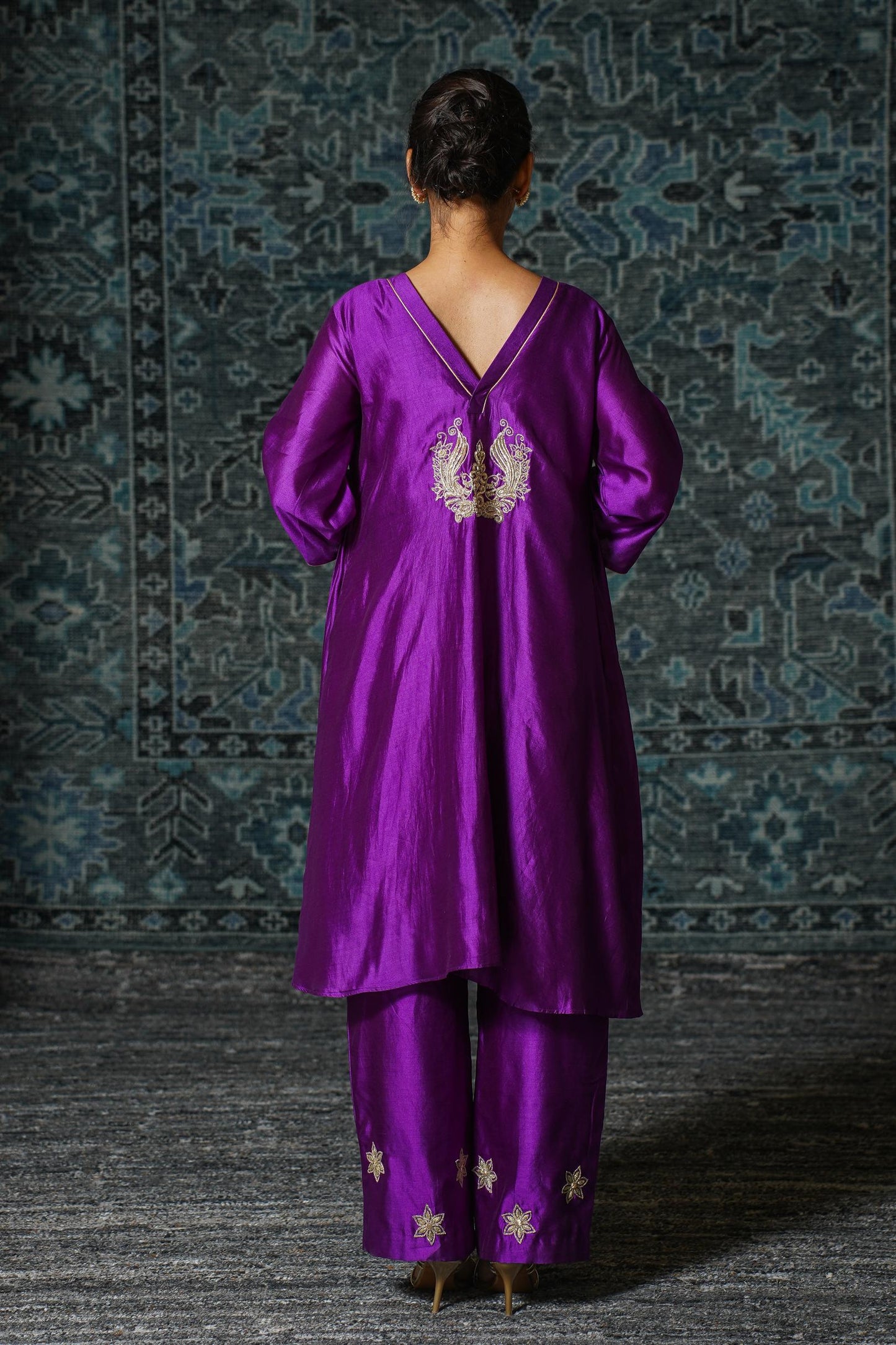 NOOR PURPLE GATHER KURTA  SET
