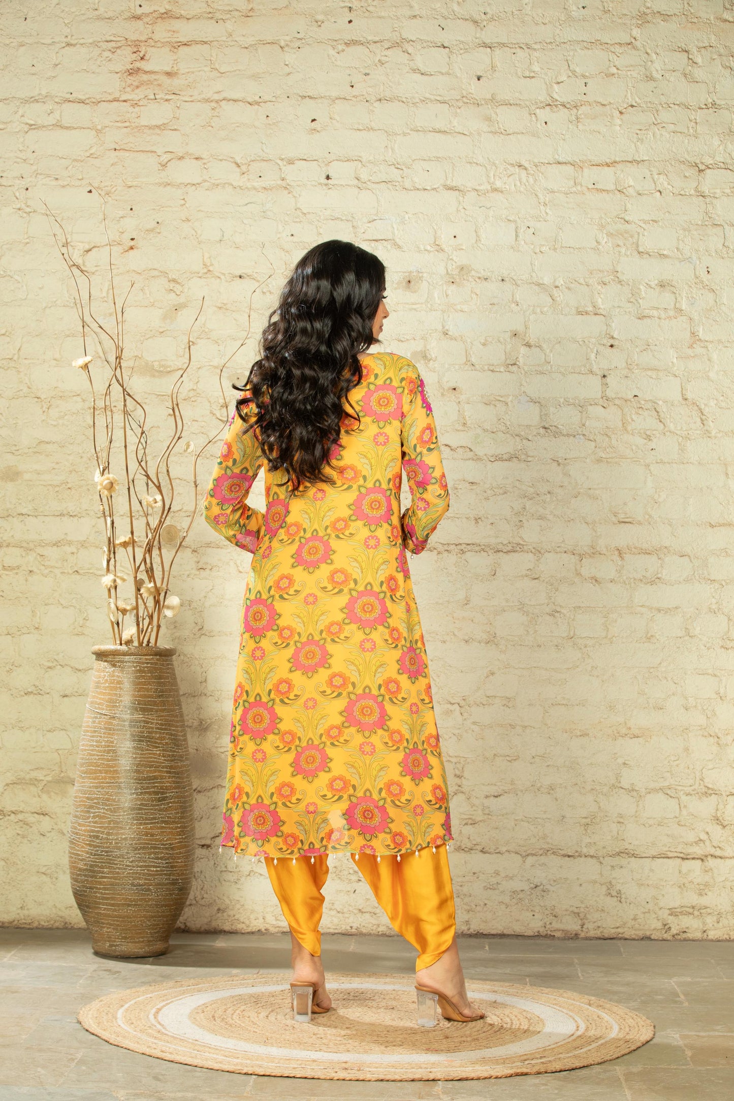 NUSRAT HIGH LOW YELLOW TUNIC & DHOTI