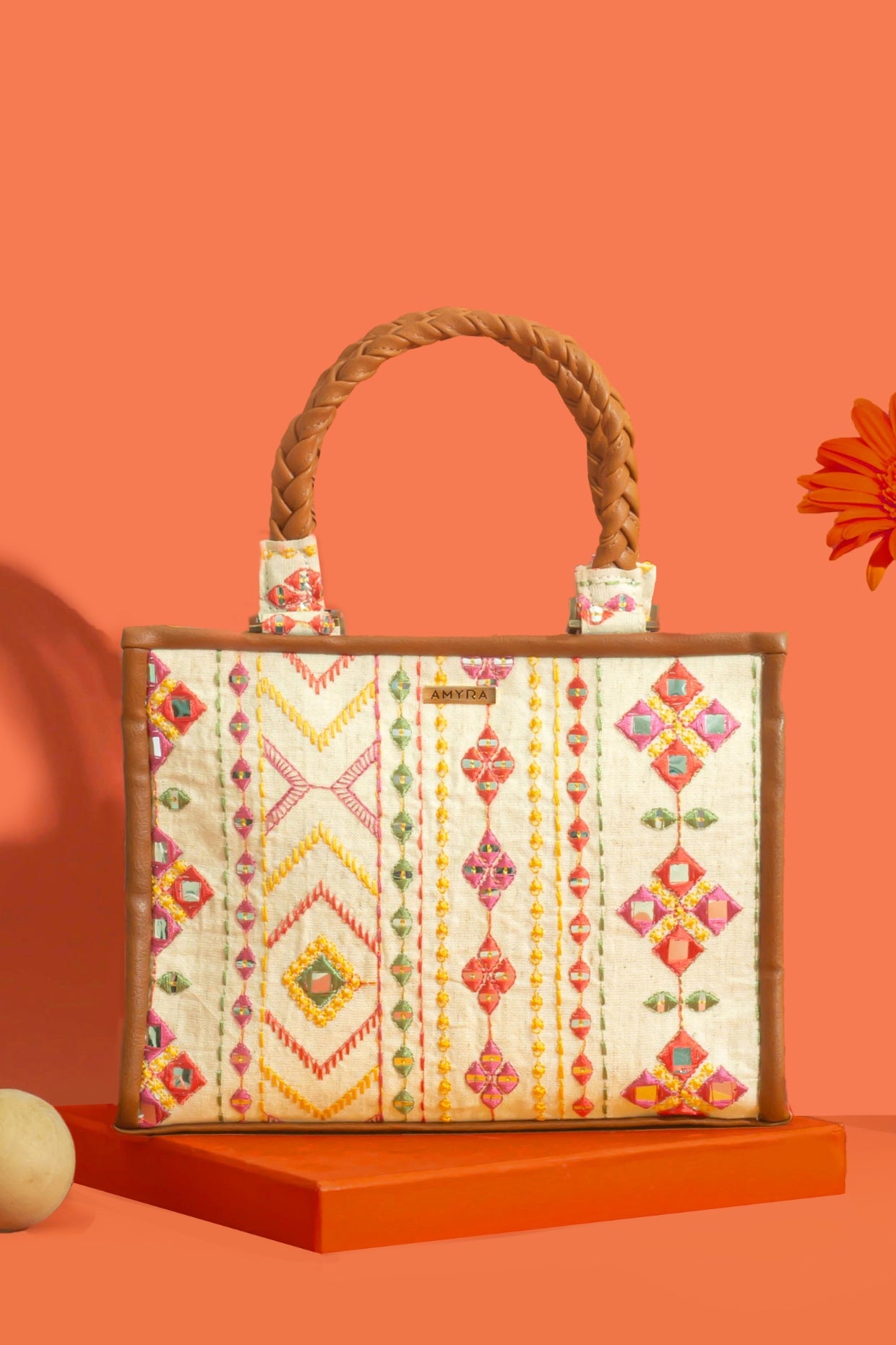 NADIA MIRROR EMBROIDERED HANDBAG - MULTICOLOR