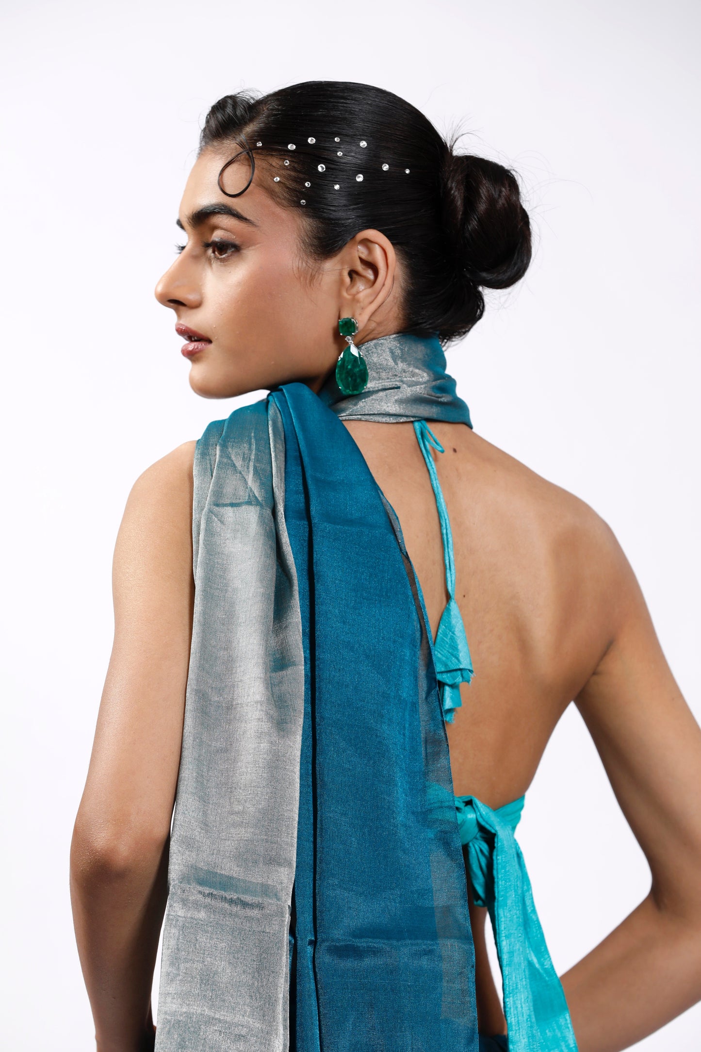 HANDWOVEN BLUE CHANDERI TISSUE SAREE
