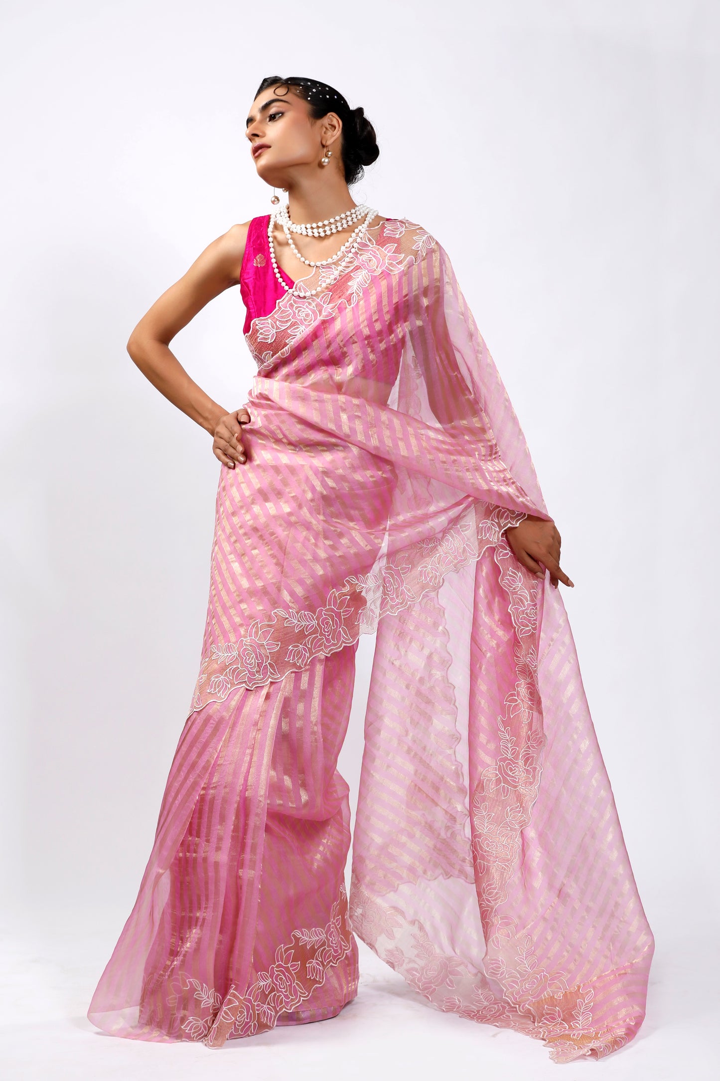 HANDWOVEN TISSUE FLORAL THREADWORK SAREE