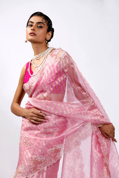 HANDWOVEN TISSUE FLORAL THREADWORK SAREE