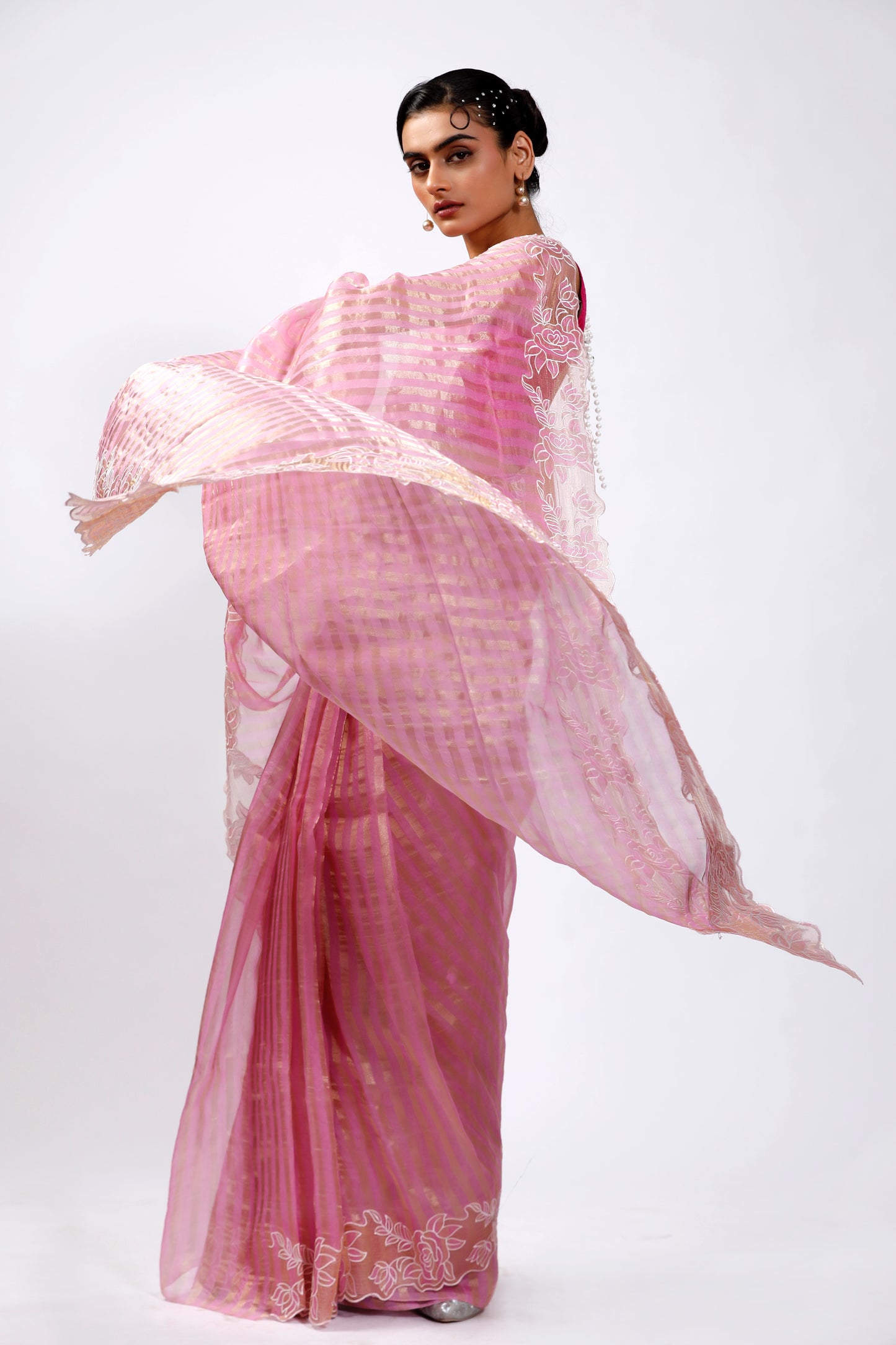 HANDWOVEN TISSUE FLORAL THREADWORK SAREE