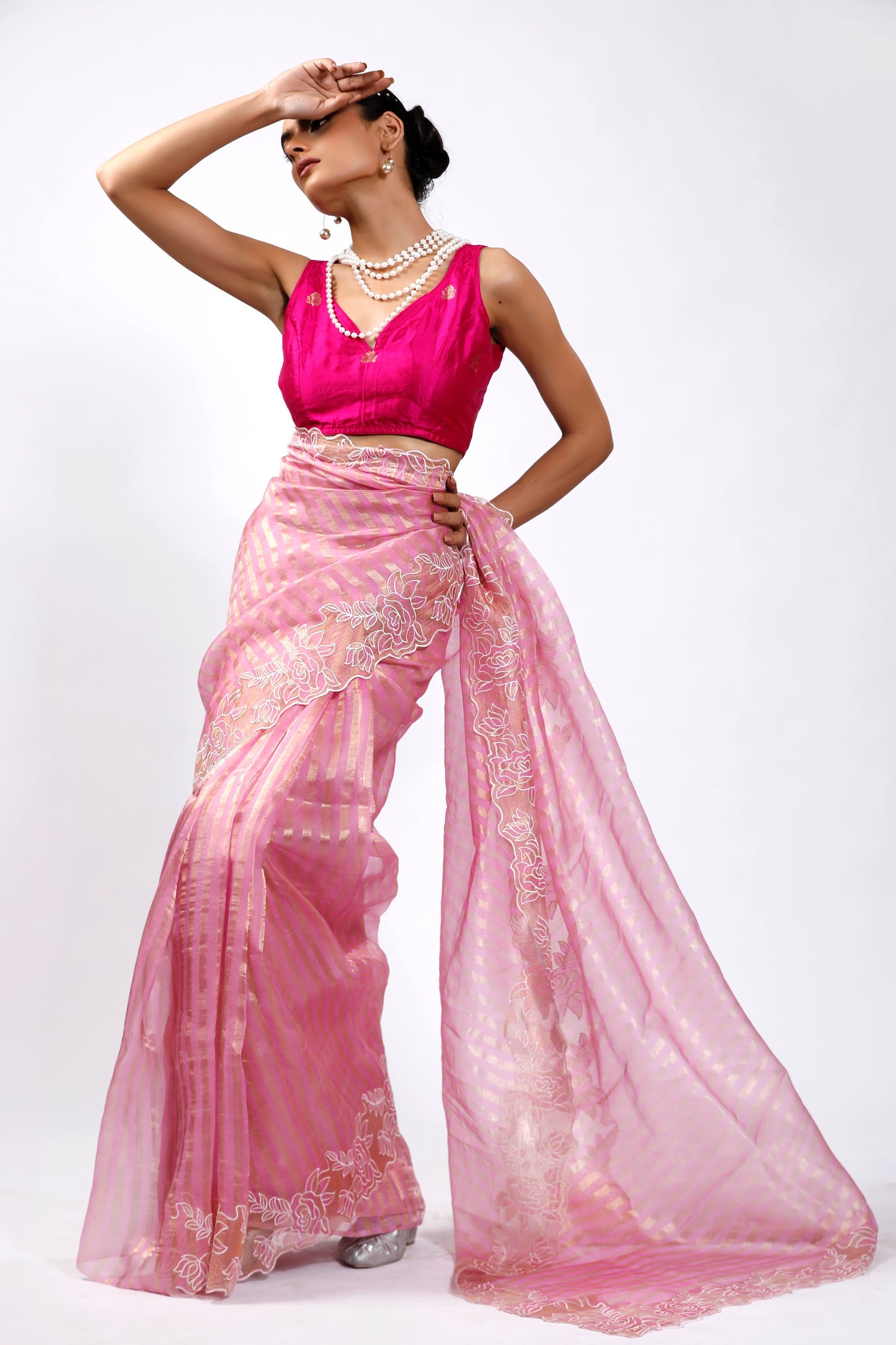 HANDWOVEN TISSUE FLORAL THREADWORK SAREE