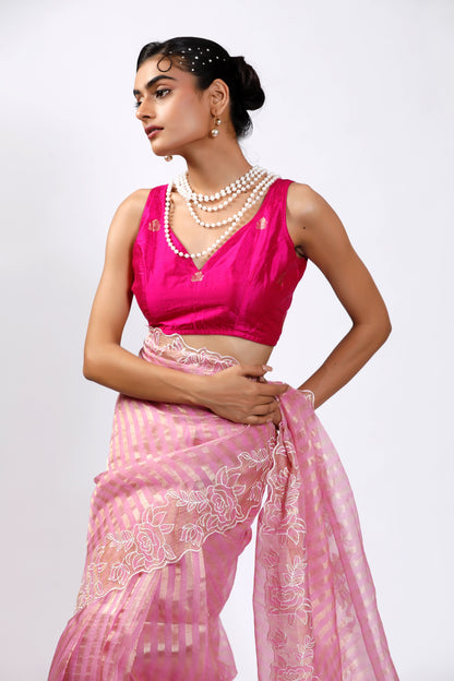 HANDWOVEN TISSUE FLORAL THREADWORK SAREE