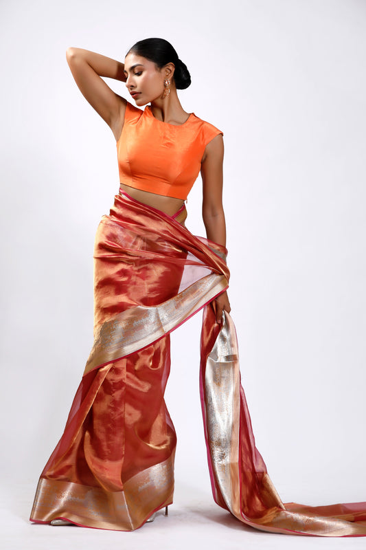 HANDWOVEN PEACH PINK CASA BLANCA SAREE