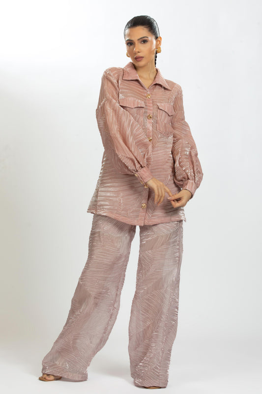 PEACH PLEATED ORGANZA SHIRT