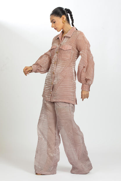 PEACH PLEATED ORGANZA SHIRT