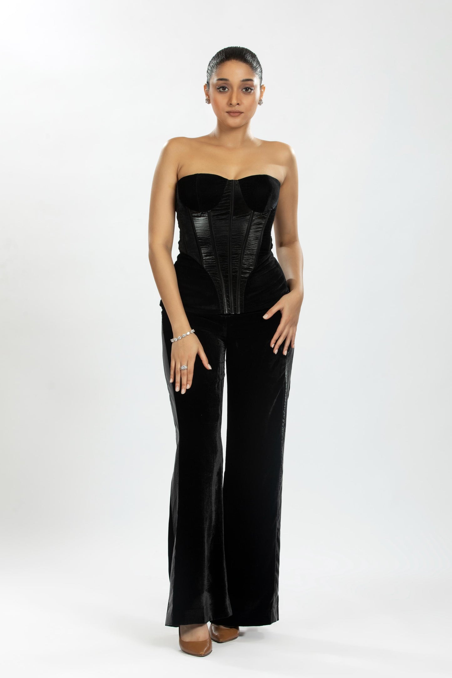 BLACK VELVET CORSET WITH PANTS